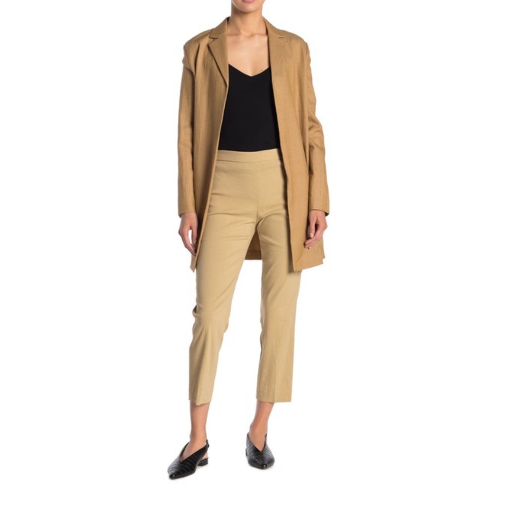 Theory Linen Blend Pull-On Slim Pants Beige Clay